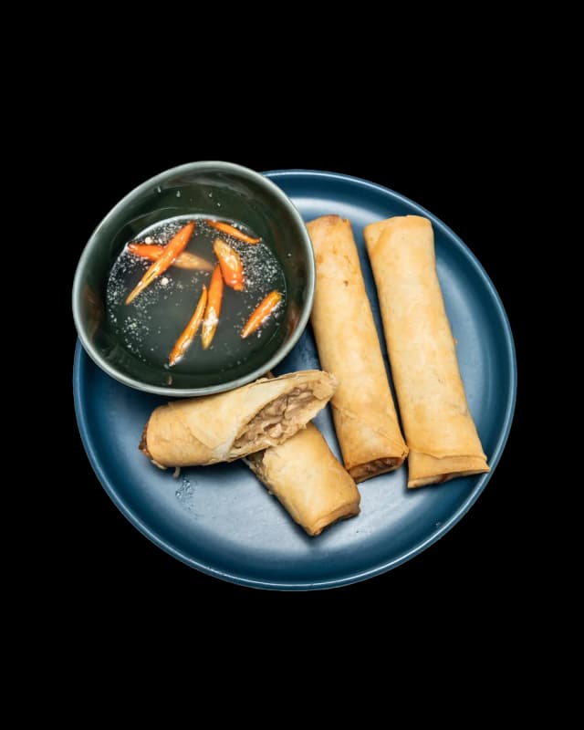 Crispy sisig lumpia spring rolls 3 pieces choice of beef chicken or bangus